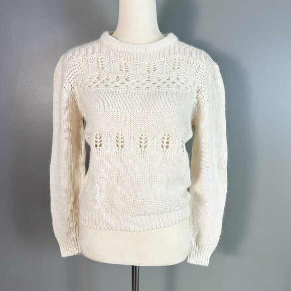 Vintage Crewneck Sweater Womens M/L Silk Angora Fisherman Cottagecore Romantic - Picture 1 of 7